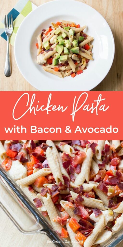 Collage picture of chicken alfredo casserole with bacon