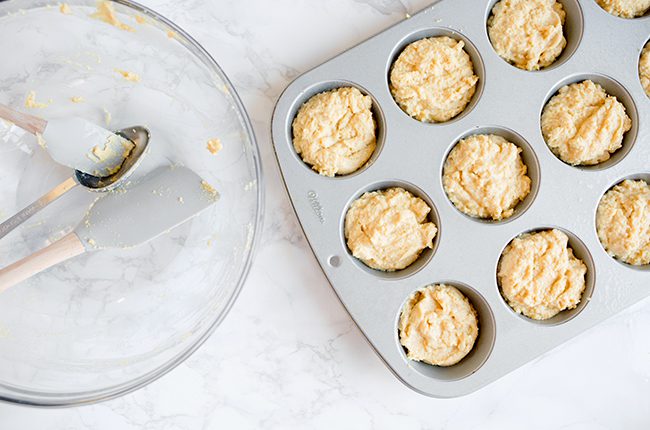 Cornbread muffin mix in baking dish ready for oven