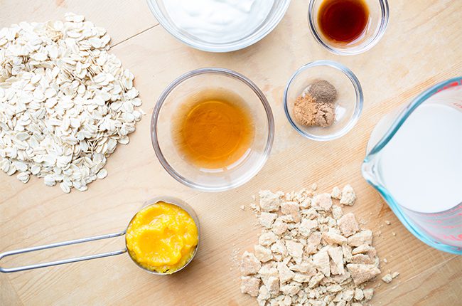 ingredients for overnight oats on a table