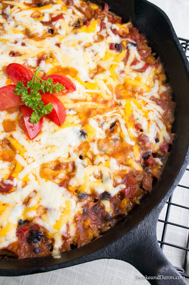 Burrito skillet with cheese and tomato
