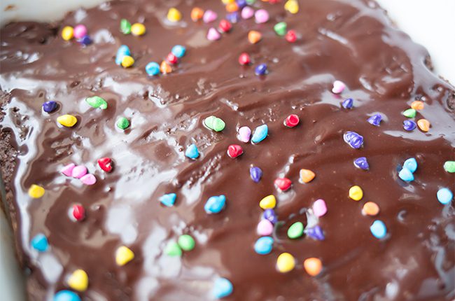 Up close picture of top of cosmic brownies recipe