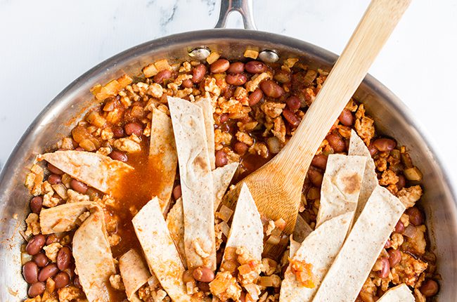 Easy Cheesy Mexican Dinner Burrito Skillet in a pan