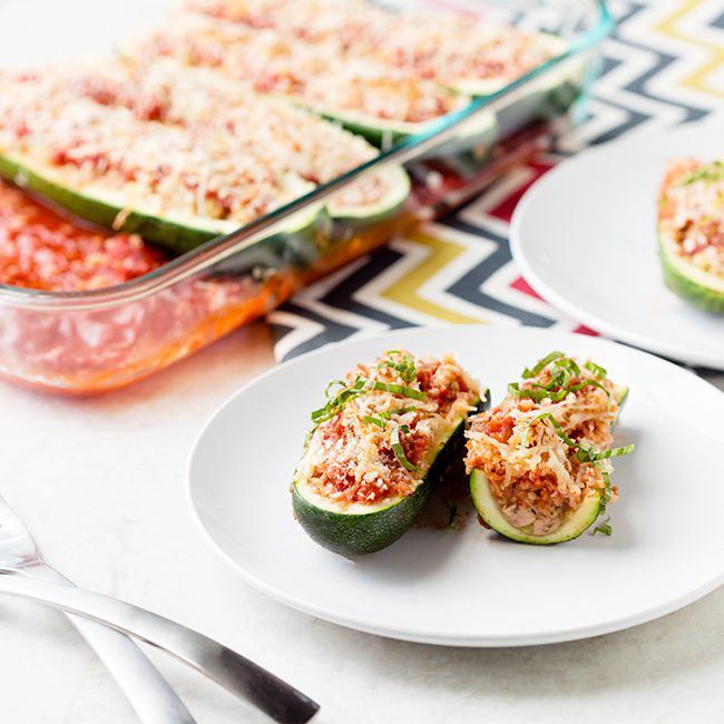 Chicken Sausage Stuffed Zucchini Boats skinny dinners