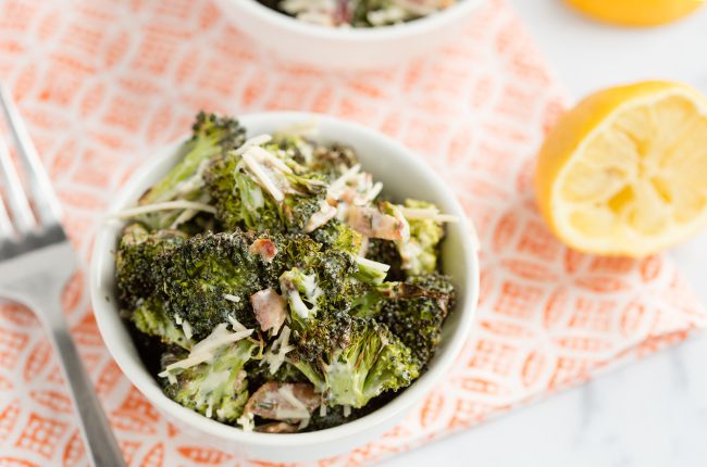 broccoli salad with bacon served in dish