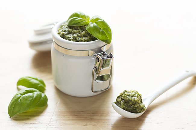 Basil Pesto in a shite jar