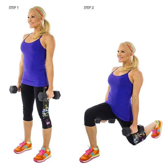alternating lunges with dumbbells