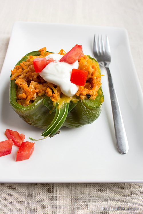 Stuffed bell pepper on white plate