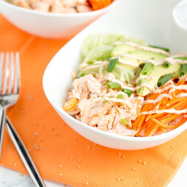 Salmon Avocado Sushi Bowl with Creamy Honey Sriracha Sauce