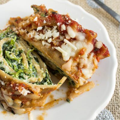 spinach lasagna roll ups on plate