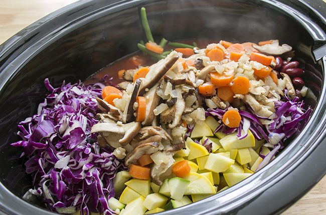 vegetables in a crockpot for simple cabbage soup