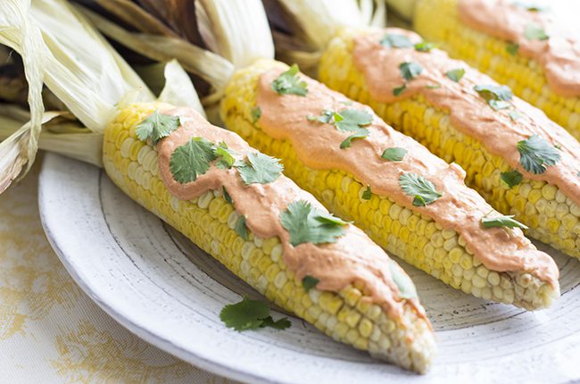 corn with chilpolte sauce