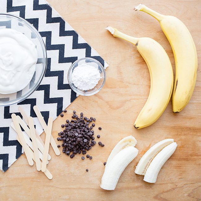 Ingredients for halloween banana ghosts snack