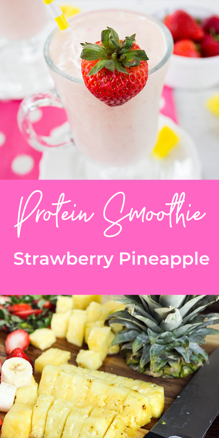 Collage image of strawberry pineapple smoothie pictures