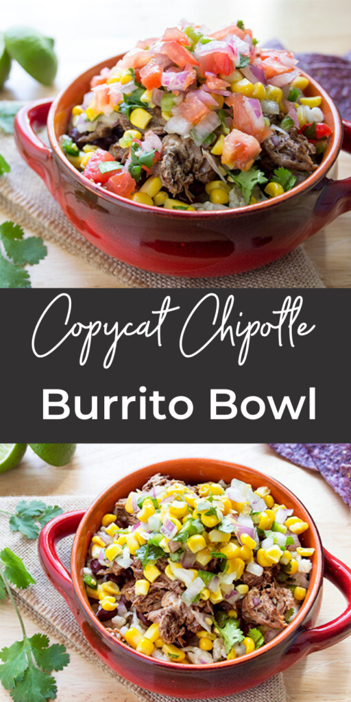 Collage picture of burrito bowl being assembled