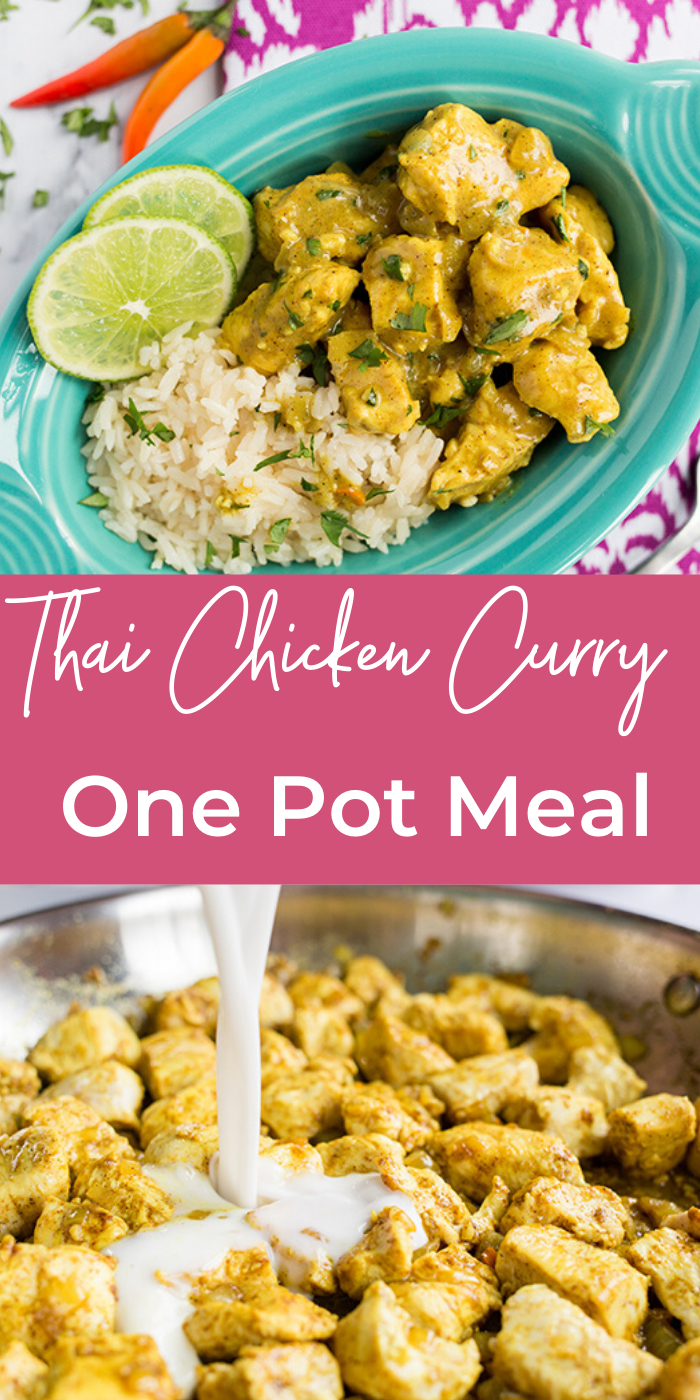 Collage picture of one pot thai chicken curry recipe