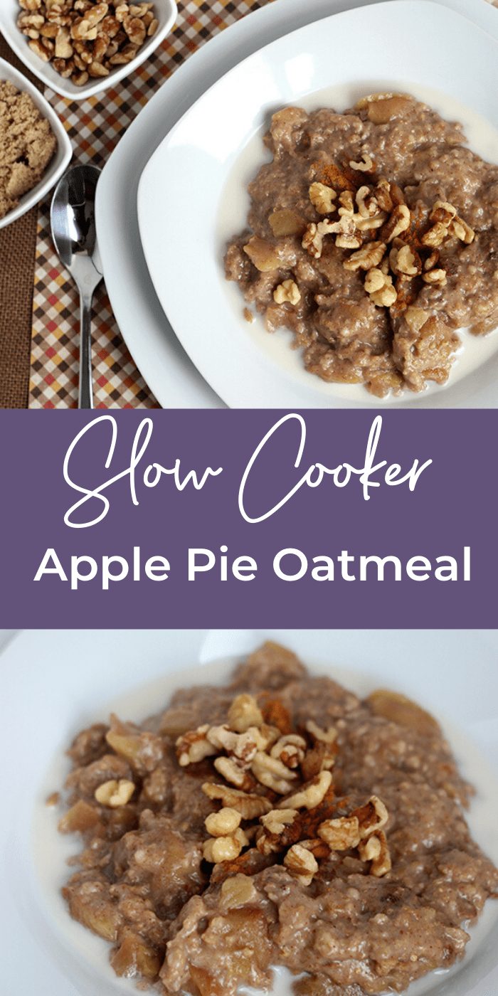 Collage picture of slow cooker apple pie oatmeal