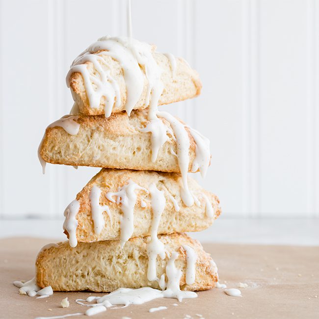 Glazed healthy easy scones recipe in a stack