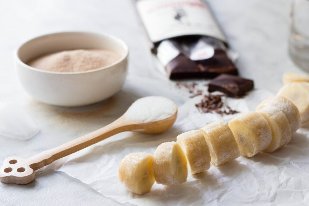 Ingredients for chocolate banana smoothie recipe