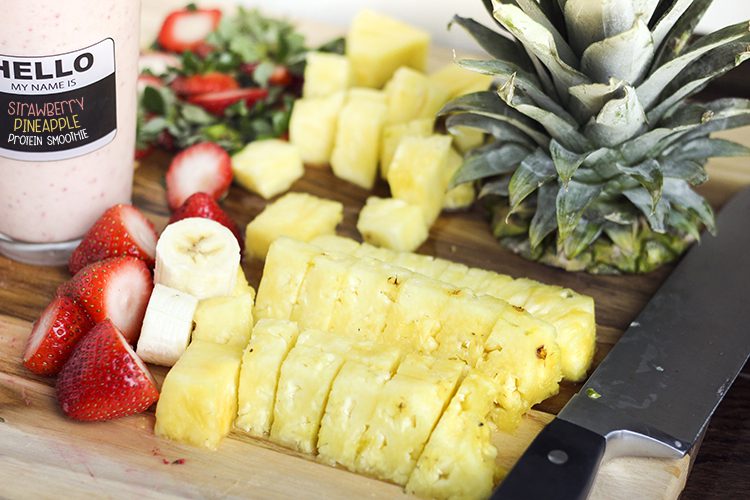 Ingredients for strawberry pineapple smoothie recipe