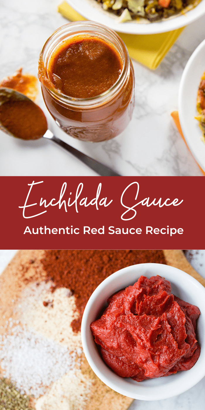Long collage picture of homemade enchilada sauce recipe