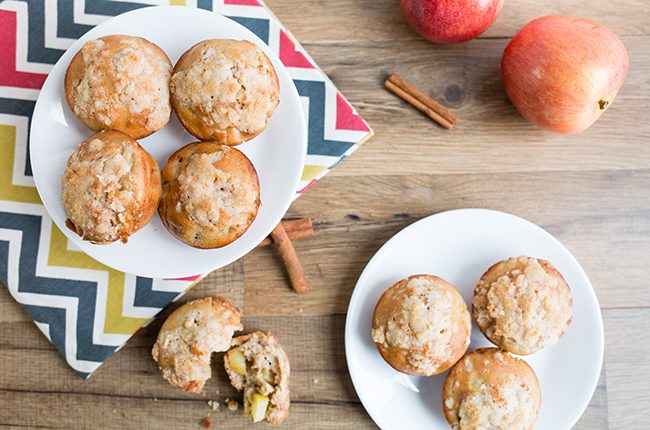 Overhead picture of a basket of apple cinnamon muffins