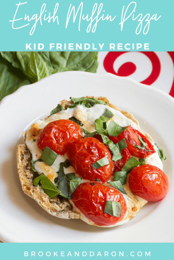 Overhead picture of a caprese pizza on English muffins