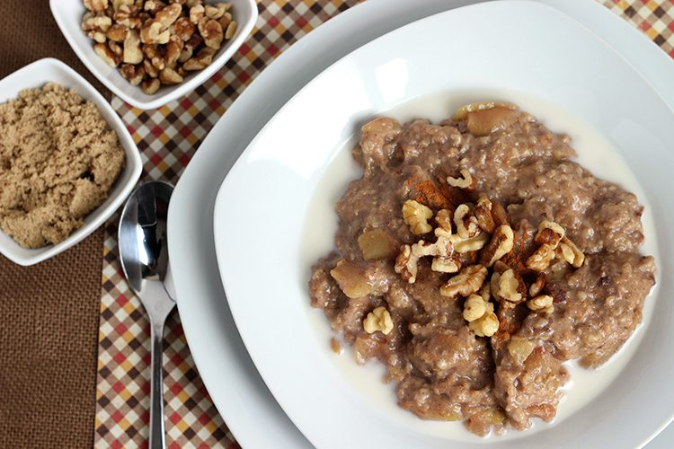 Overhead picture of serving of apple pie oatmeal