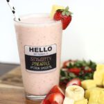Up close picture of strawberry pineapple smoothie