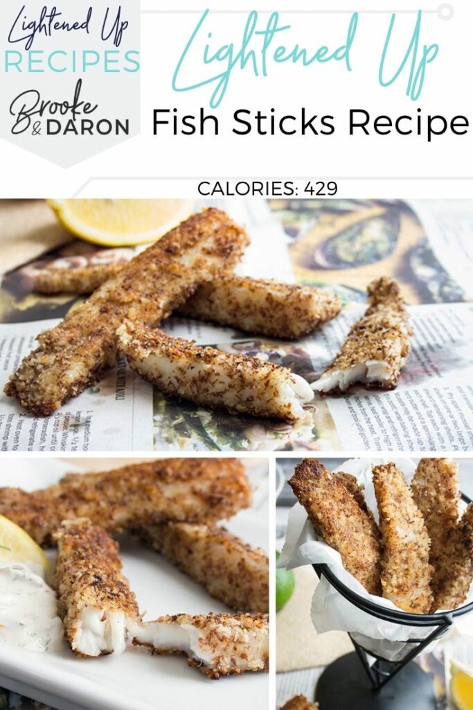 Collage image of lightened up fish sticks recipe