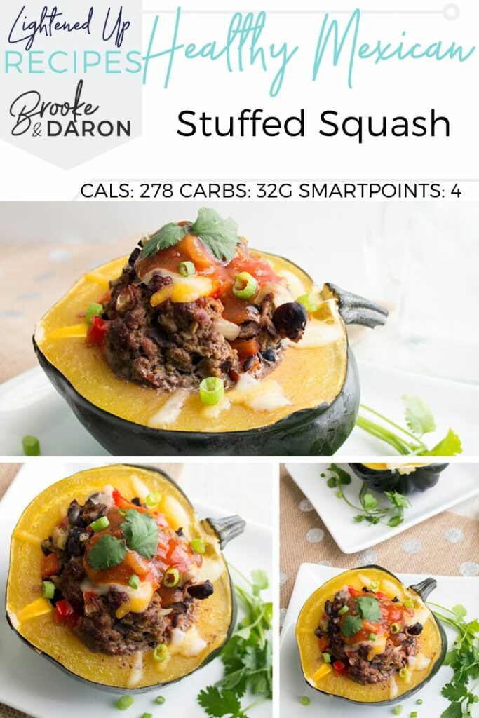 Collage image of stuffed squash recipe