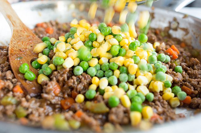 Cooking the shepherds pie filling