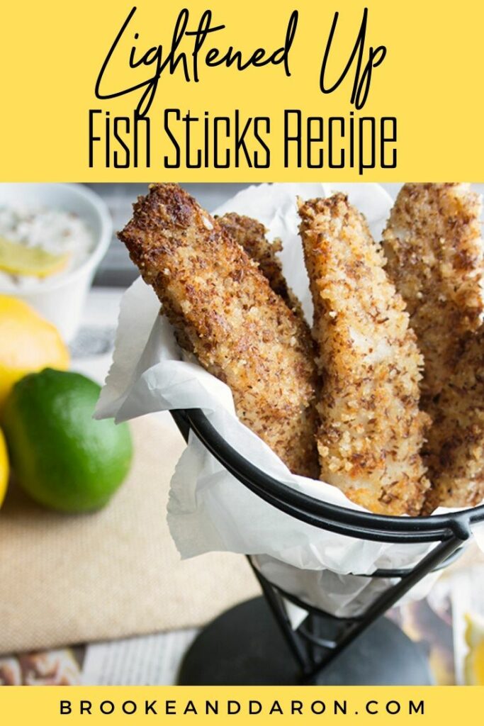 Lightened up fish stick recipe in a black wire cup