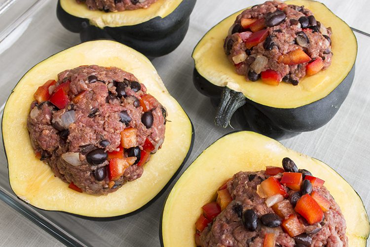 Mexican stuffed squash topped with cilantro and cheese