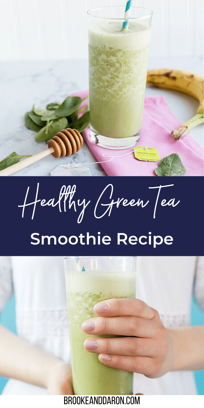 Green tea smoothie held by woman