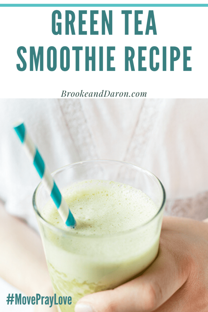 Green tea smoothie with striped straw