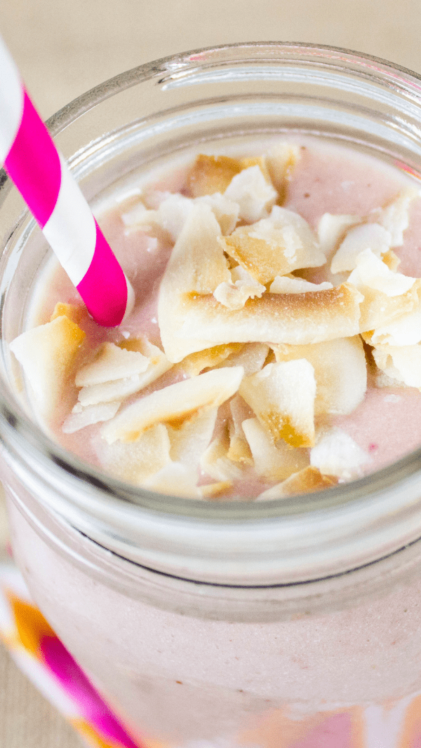 Healthy Tropical Fruit Smoothie close up in mason jar