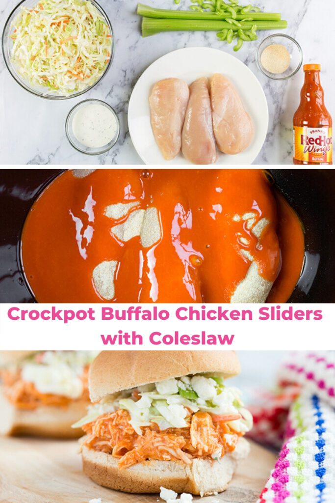 Pinterest image of ingredients to make buffalo chicken sandwiches