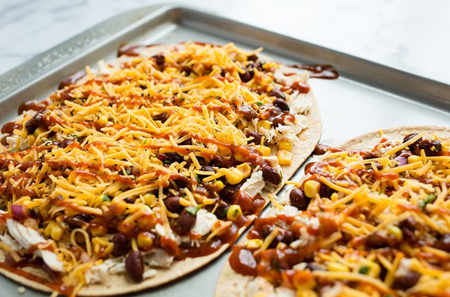 Barbecue Chicken and Pineapple Flatbread before baking