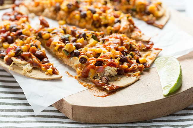 picture of barbecue chicken and black bean flat bread