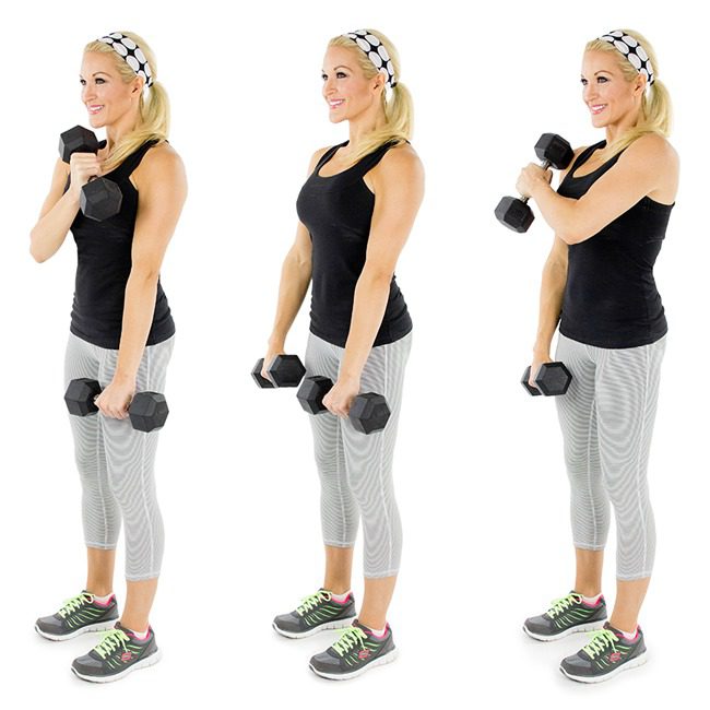 image of crossover hammer curl in dumbbell arm workout routine