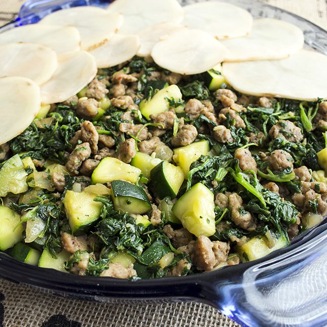 Healthy Sausage Potato and Spinach Casserole