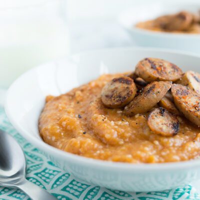 Healthy Sweet Potato Grits with Chicken Sausage