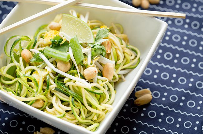 overhead picture of zucchini noodles pad thai