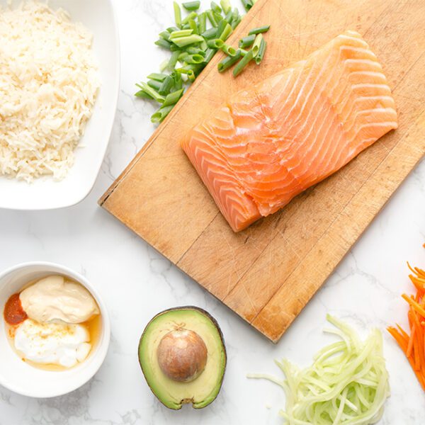 Salmon Avocado Sushi Bowl with Creamy Honey Sriracha Sauce