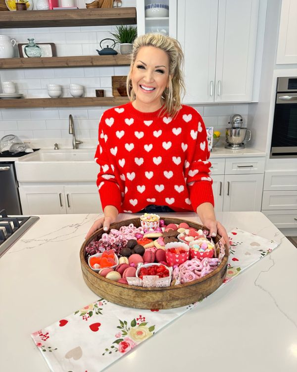 valentine day charcuterie snack board with Brooke