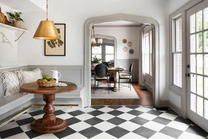 checkerboard tile living room