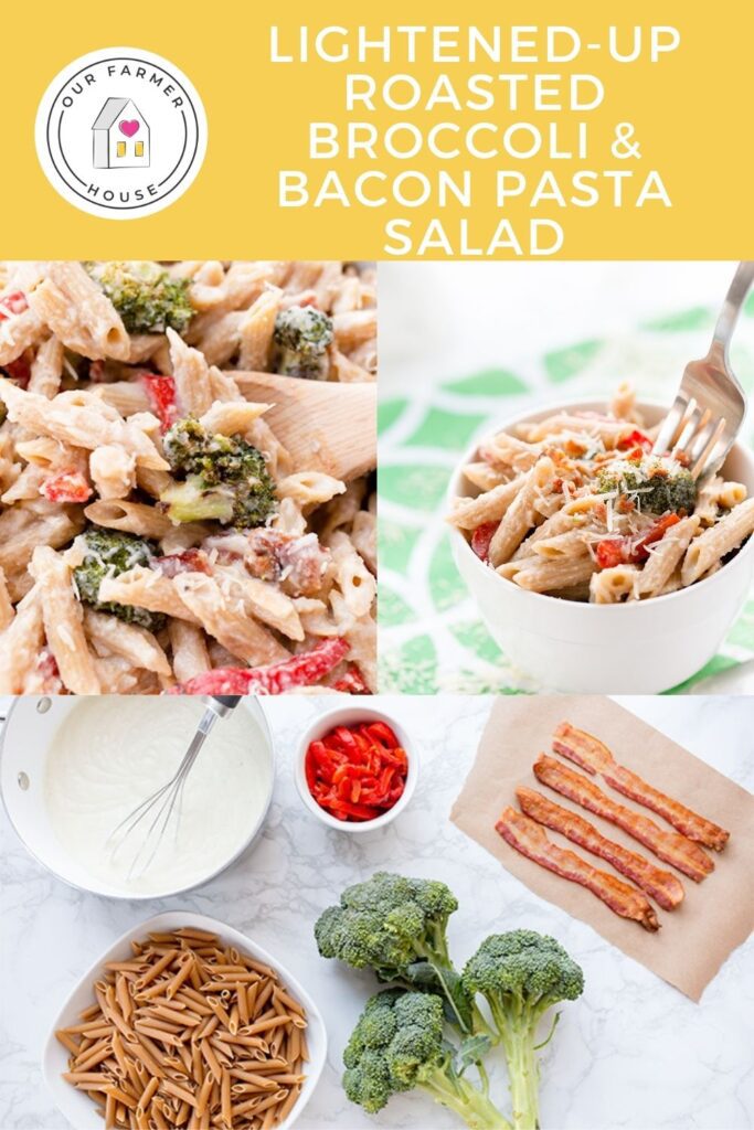 roasted broccoli and bacon penne pasta salad