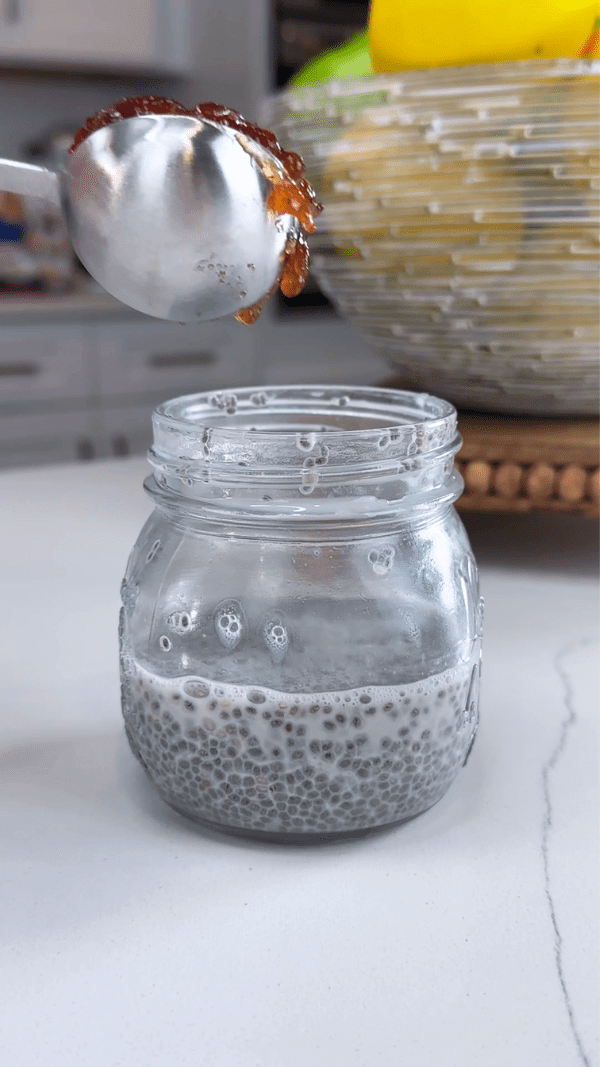 Topping Chia Seed Pudding with Preserves