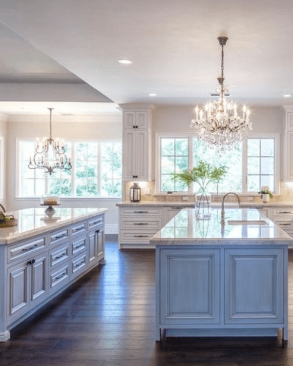 Gray and white kitchen island