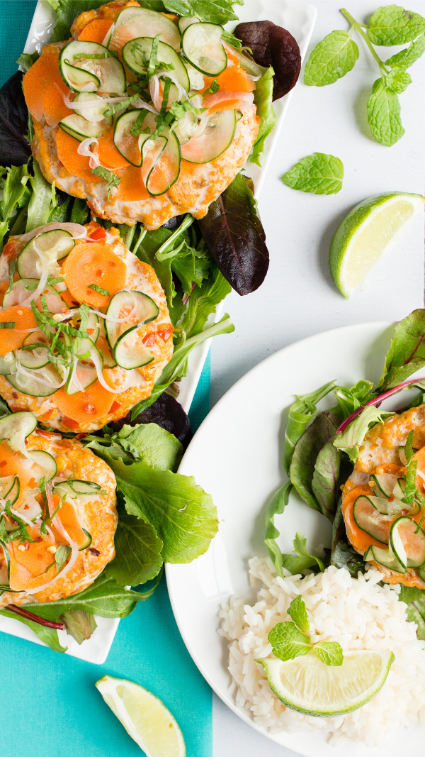 Quick Thai Salmon Burgers with Pickled Cucumber Slaw
